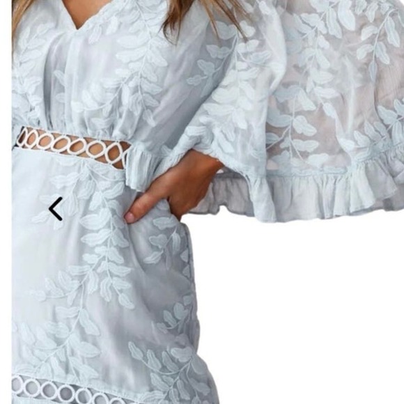 NWT SELFIE LESLIE CASPAR LEAFY EMBROIDERED DRESS BABY BLUE - Picture 9 of 9